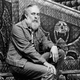 Edward Gorey photographed in September 1977 on the set he designed for the Broadway production of Dracula.